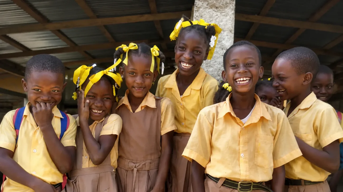 Students standing in prayer before a meal at an HEF school