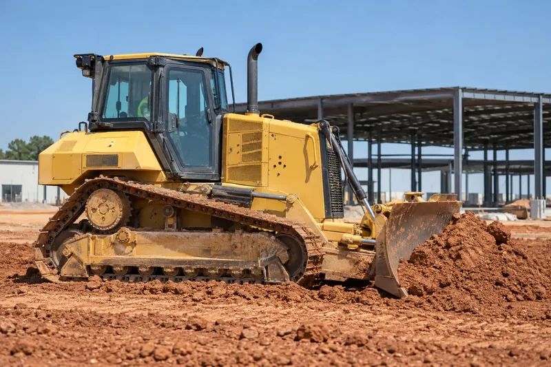 Earthmoving equipment preparing a commercial building site