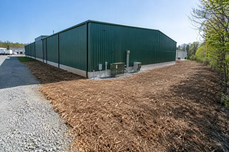 Managed vegetation and retained trees beside a commercial development