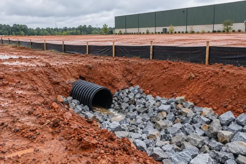 Erosion control and ground preparation on a commercial site