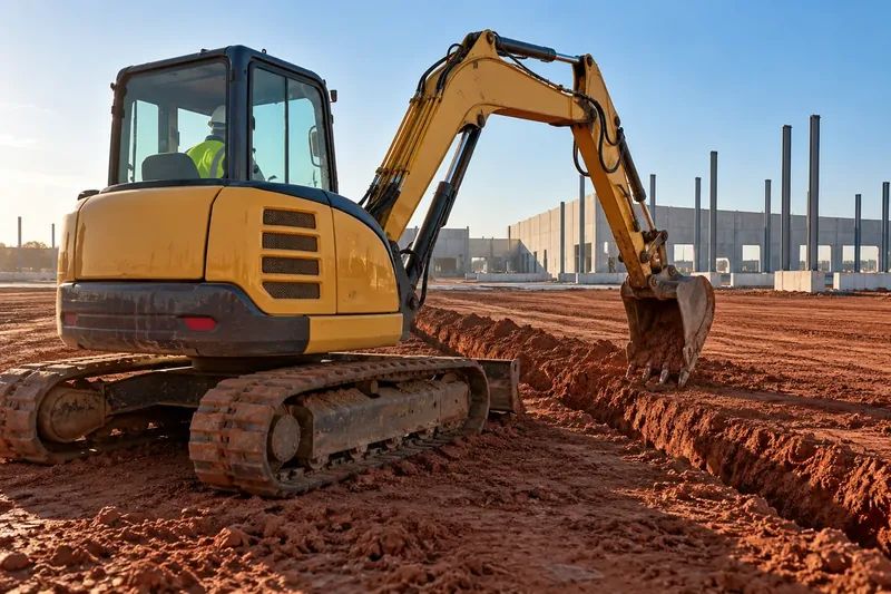 Earthmoving equipment preparing a commercial building site