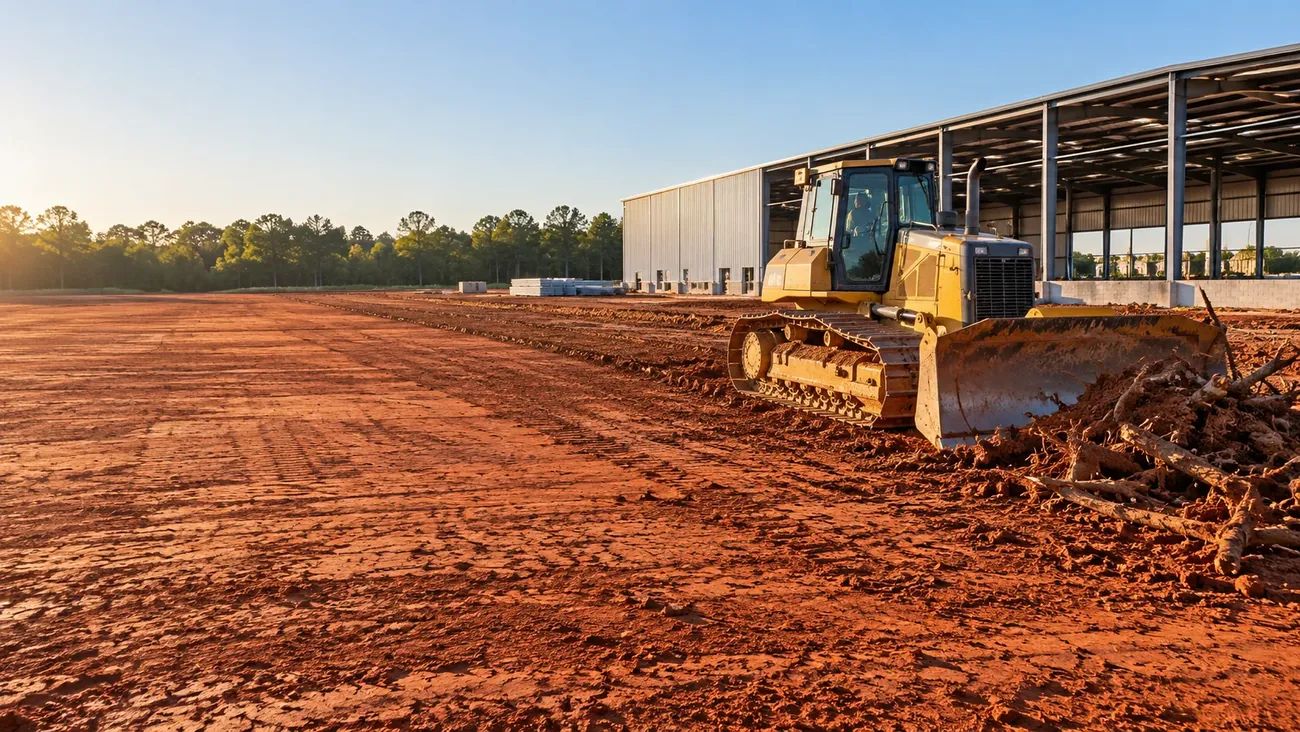 Land Clearing & Grading equipment and work at a commercial property
