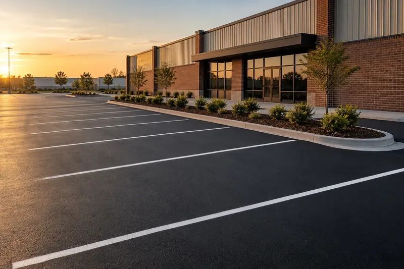Completed asphalt access and parking at a commercial property