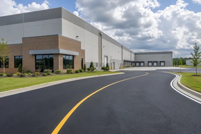 Completed asphalt access and parking at a commercial property