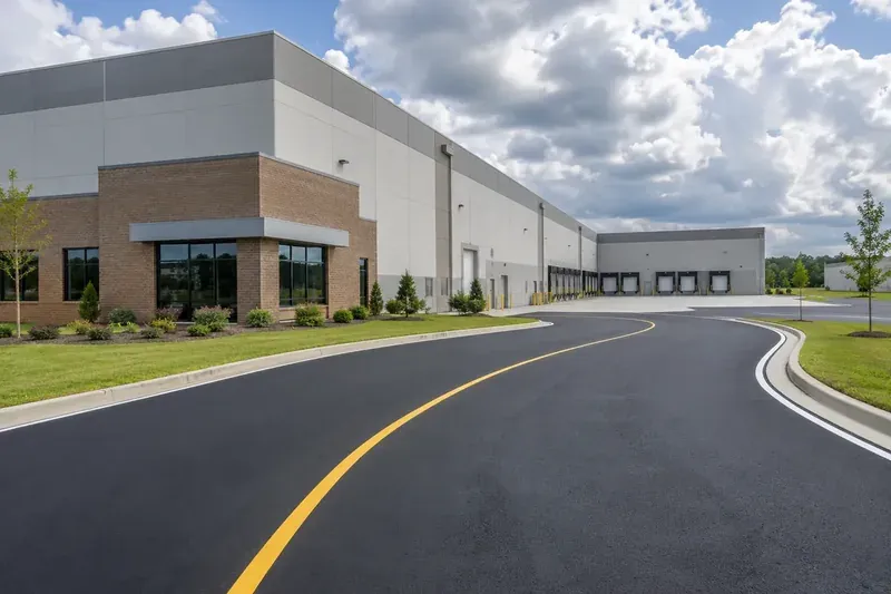 Completed asphalt access and parking at a commercial property