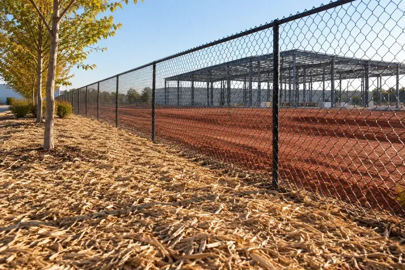 Freshly mulched ground along a property boundary
