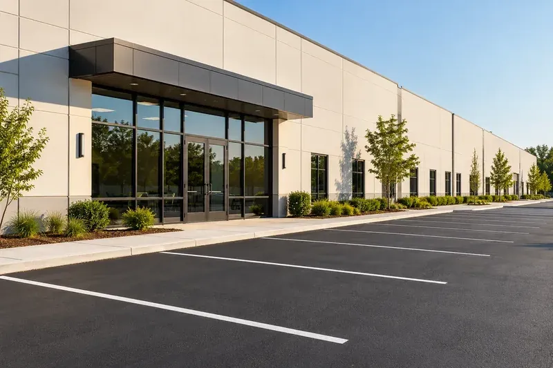 Completed asphalt access and parking at a commercial property
