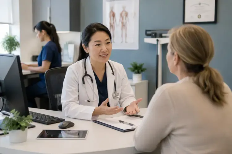 Physician reviewing practice finances with an advisor