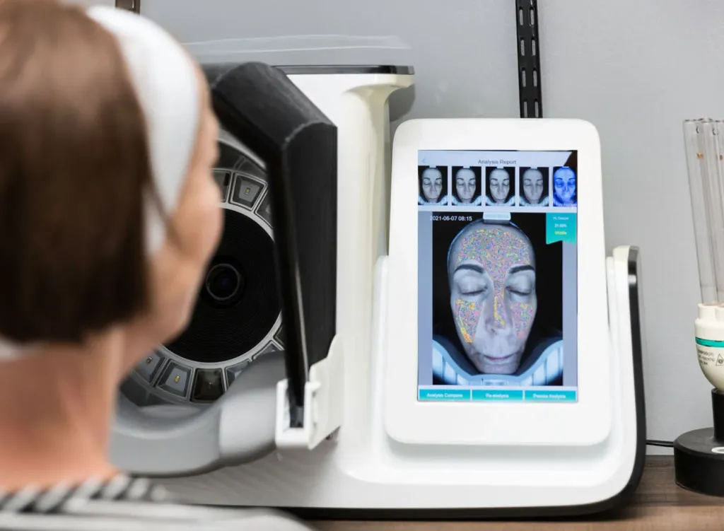 Digital skin analysis screen at Piedmont Injury Massage in Hoschton, GA