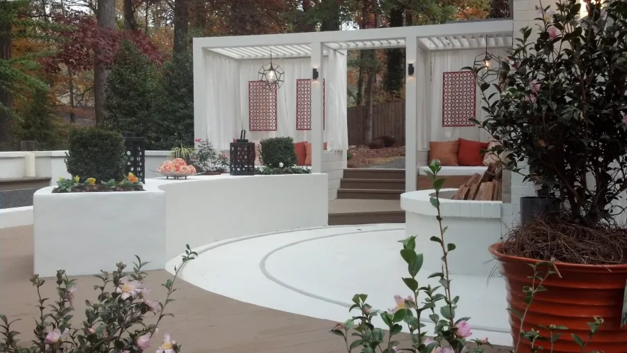 Pergola-covered outdoor living space
