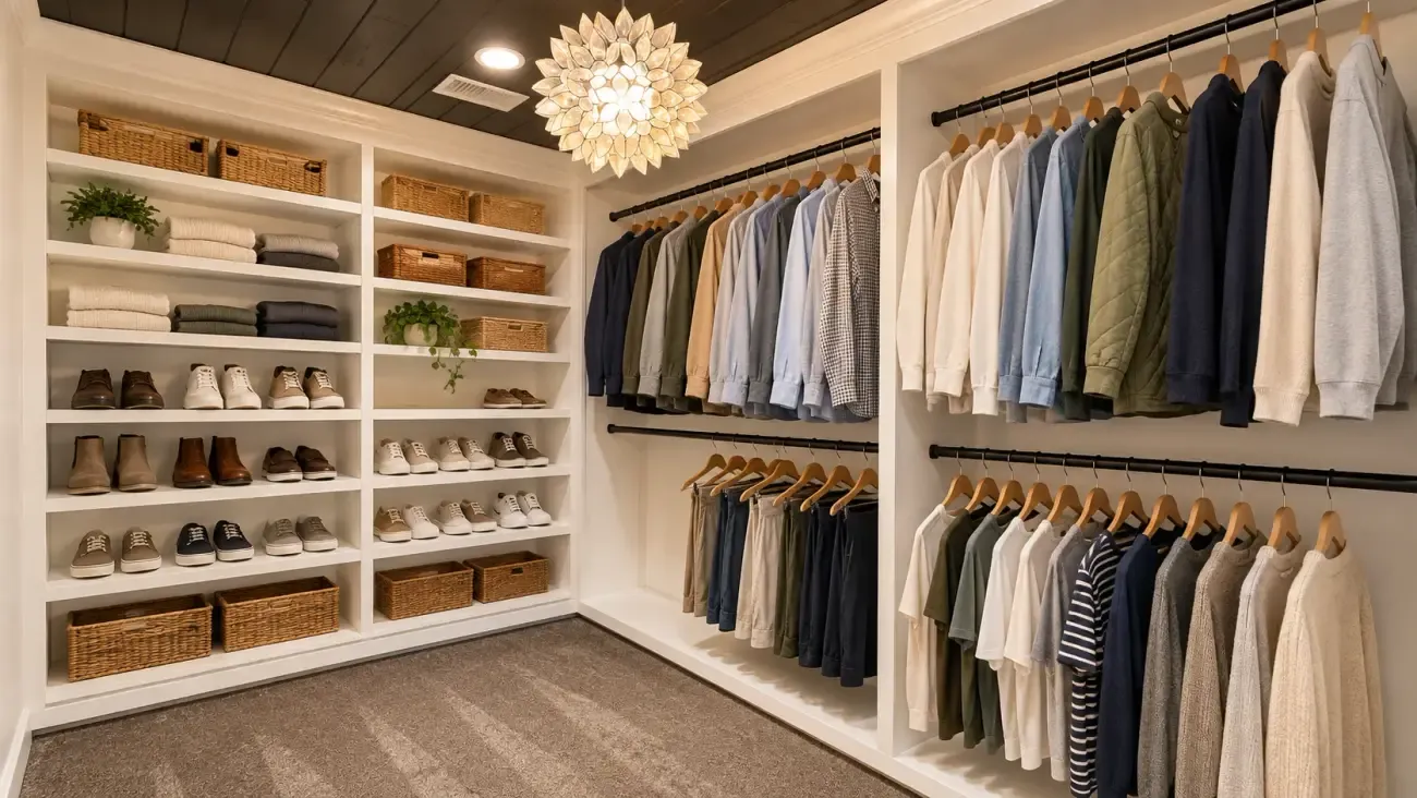 Custom Closets in a beautifully decorated home, project photography, digitally styled