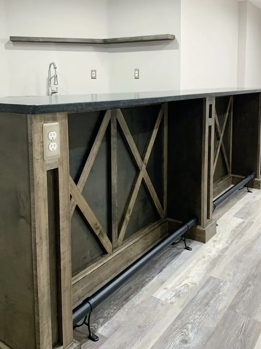 Cross-brace detailing on a custom bar