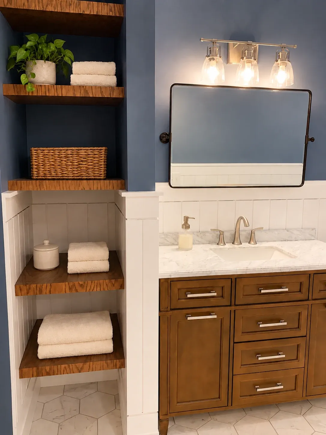 Bathroom vanity & shelves • digitally styled