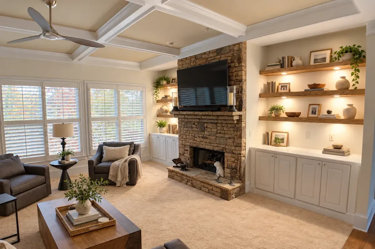 Coffered living room • digitally styled
