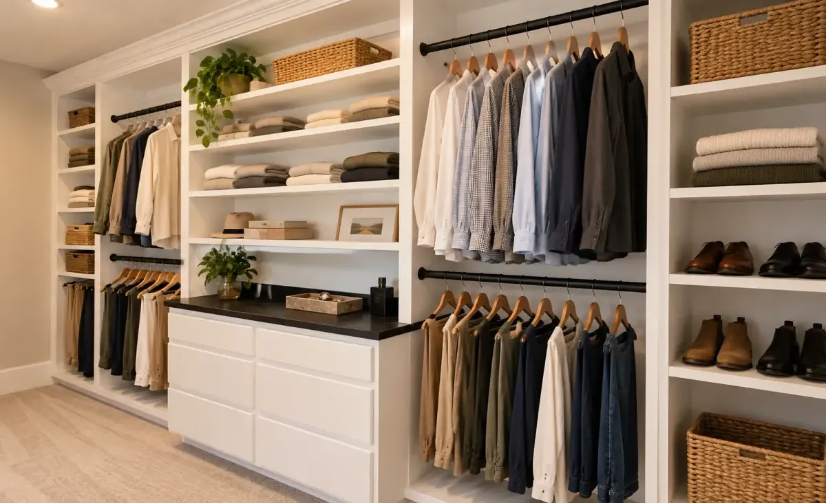 White closet cabinetry • digitally styled