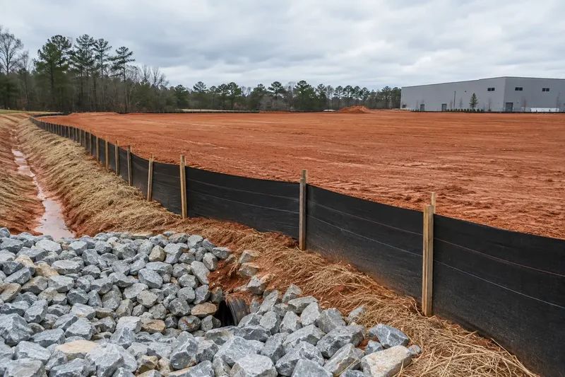Erosion control and ground preparation on a commercial site
