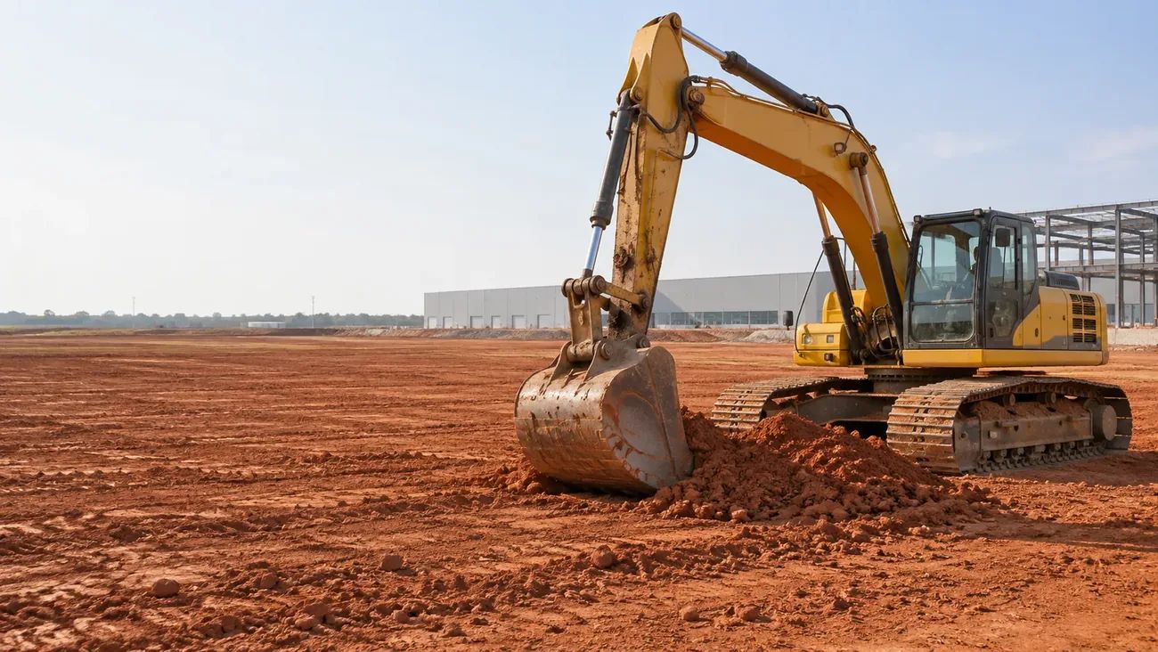 Land Clearing & Grading equipment and work at a commercial property