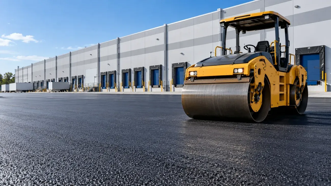 Asphalt Paving equipment and work at a commercial property