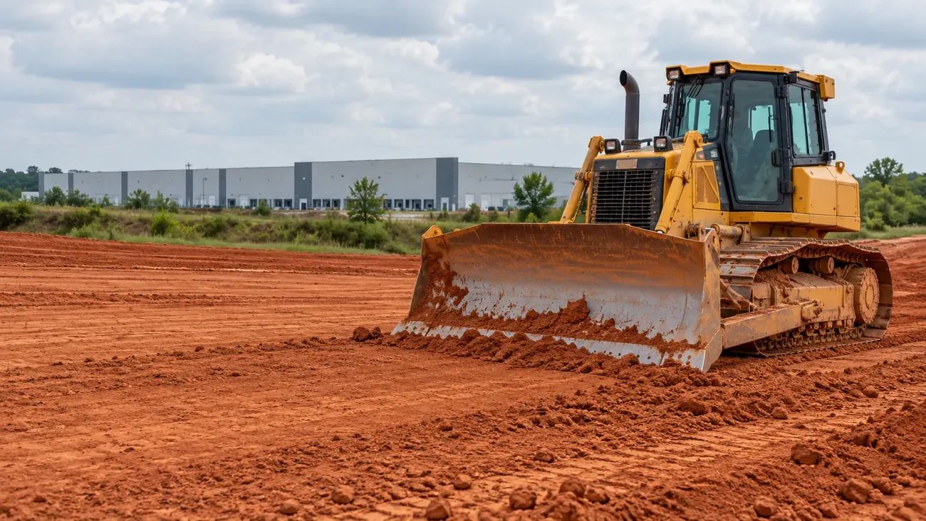 Land Clearing & Grading equipment and work at a commercial property