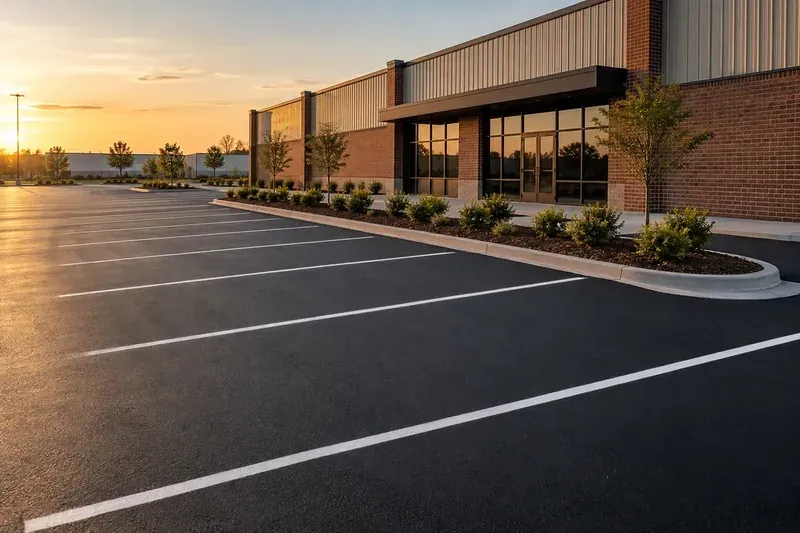 Completed asphalt access and parking at a commercial property
