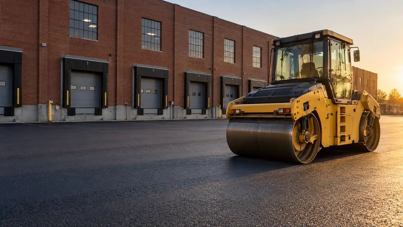 Asphalt Paving equipment and work at a commercial property