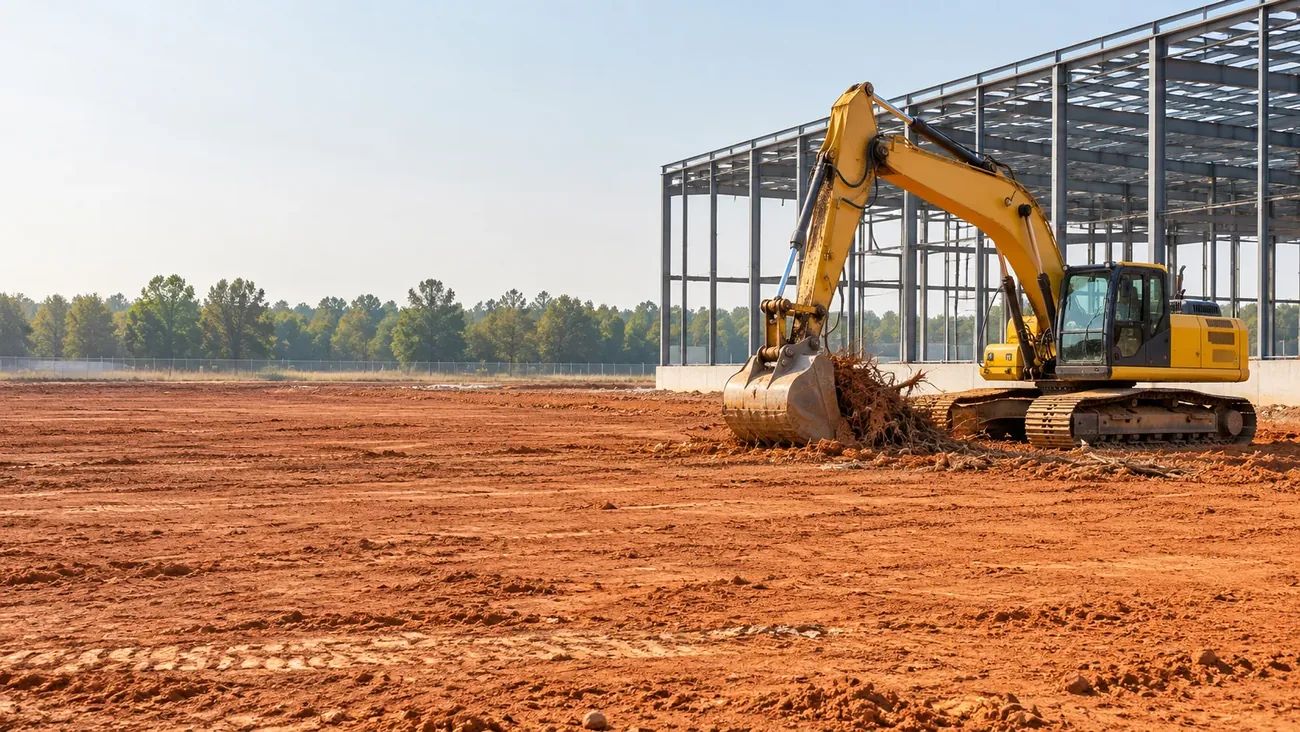Land Clearing & Grading equipment and work at a commercial property