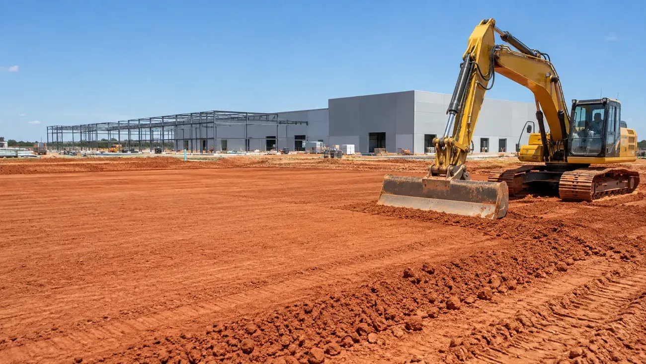 Land Clearing & Grading equipment and work at a commercial property