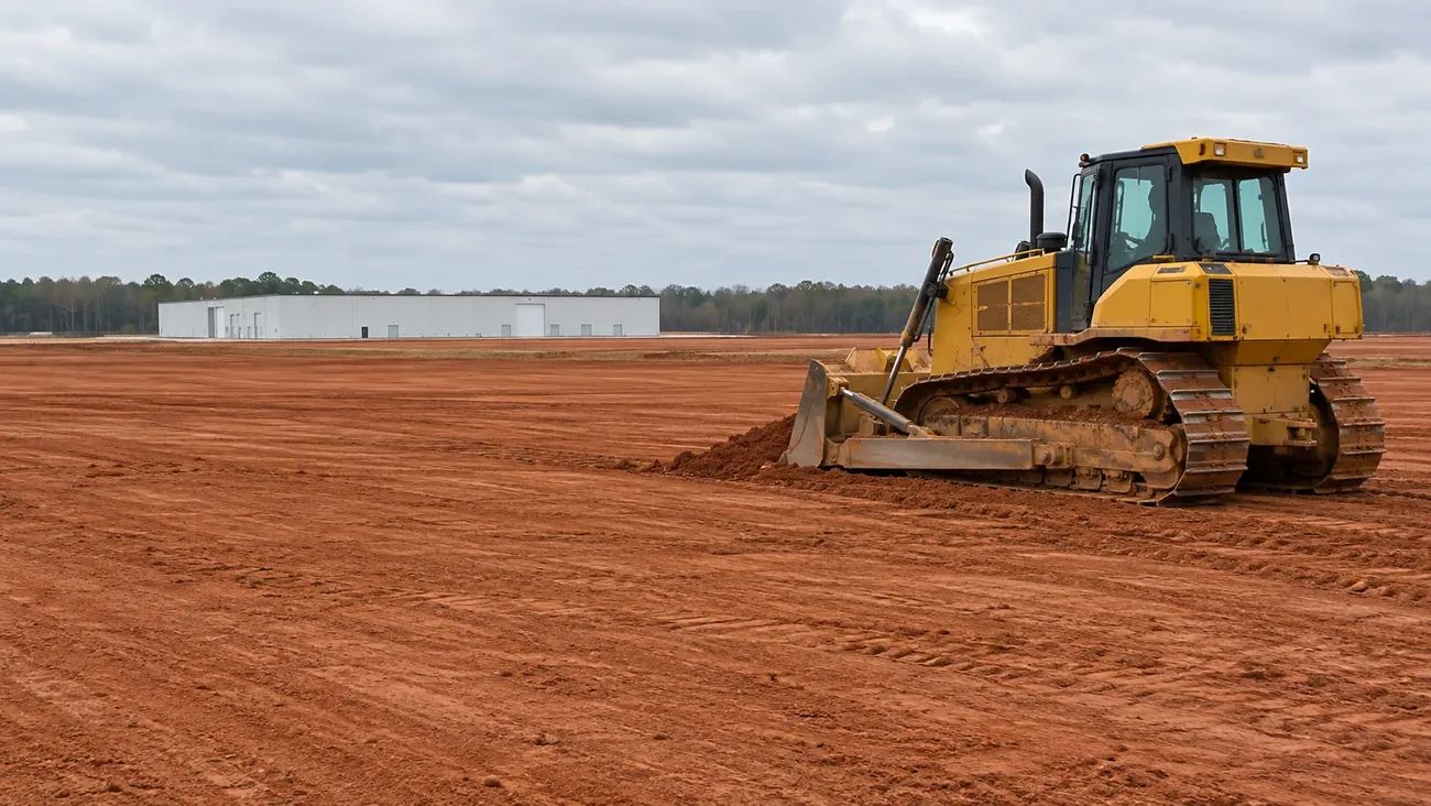 Land Clearing & Grading equipment and work at a commercial property
